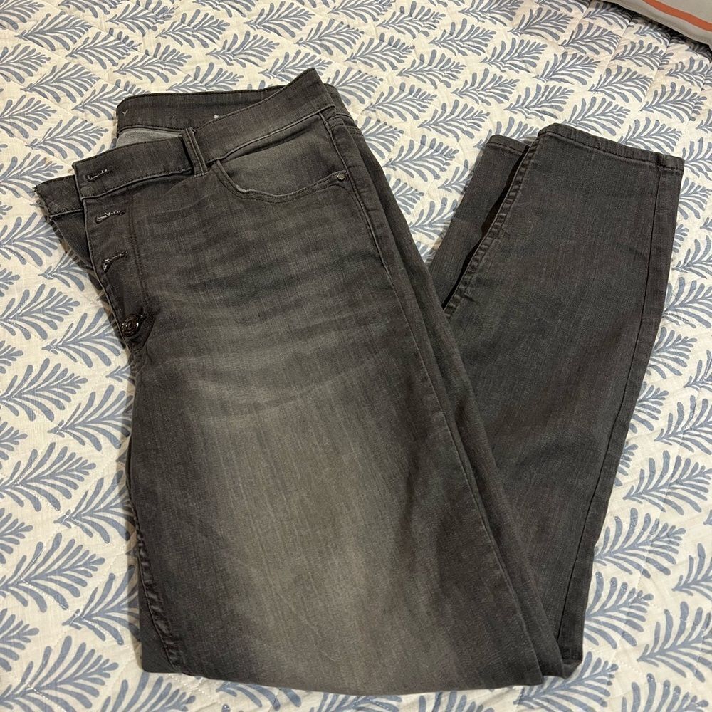 New WHBM Button fly Skinny Ankle Gray Denim jeans size 14 tall long